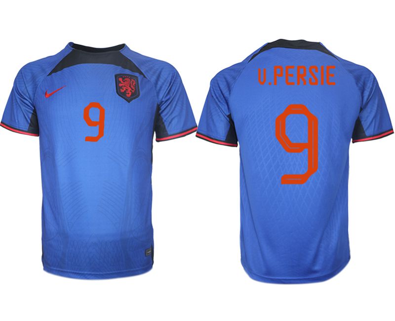 Men 2022 World Cup National Team Netherlands away aaa version blue #9 Soccer Jersey->netherlands(holland) jersey->Soccer Country Jersey